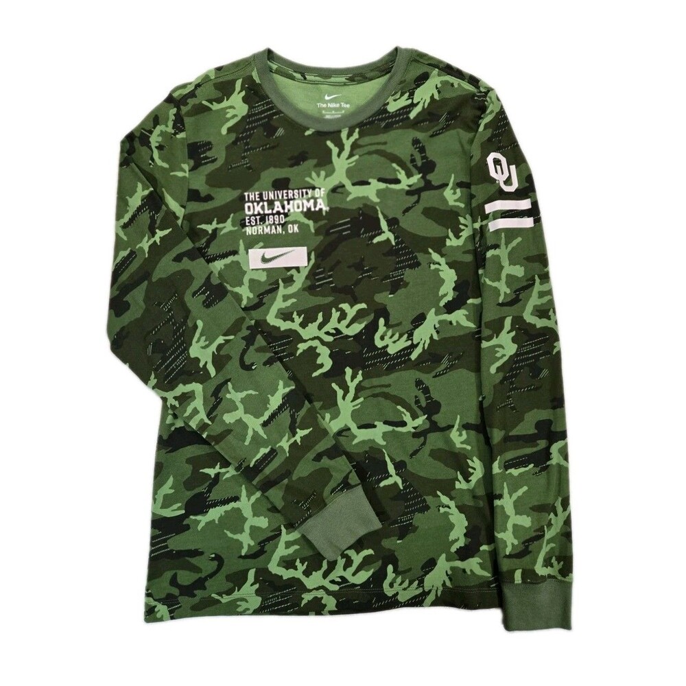 Mens The Nike Tee Oklahoma Sooners Camouflage Long Sleeve T Shirt Medium Green